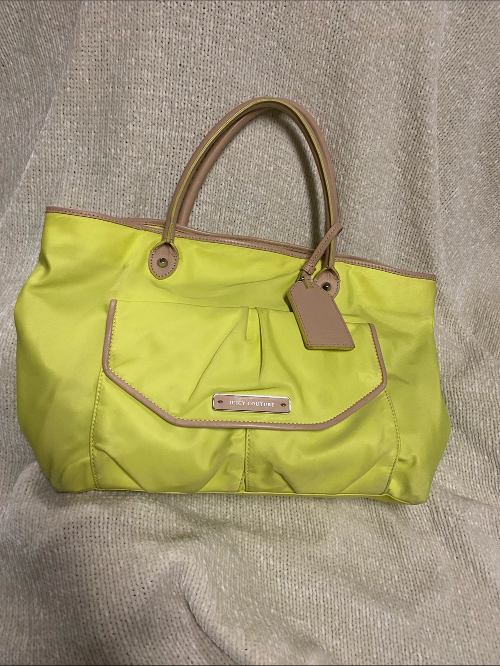 Juicy Couture Neon Yellow Tote with Tan Trim